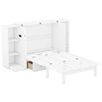 Queen Size Murphy Bed with Shelves, Drawers and USB Ports,Gray