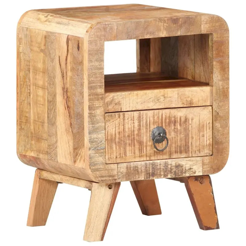 Industrial Solid Wood Legs Nightstand Side End Table for Bedroom, 11.8" x 11.8" x 16.1"