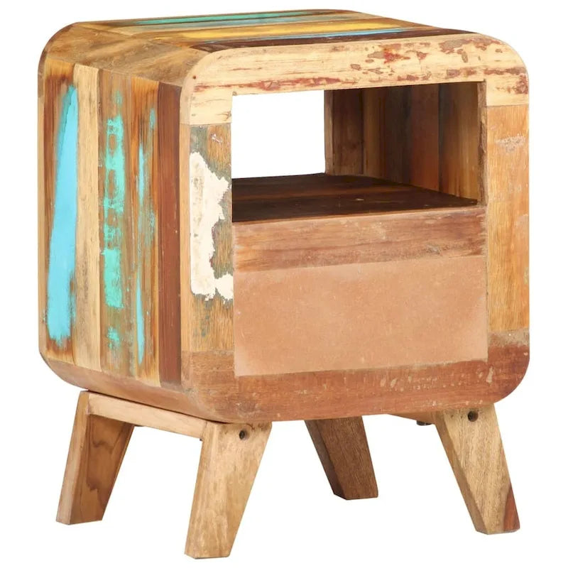 Industrial Solid Wood Legs Nightstand Side End Table for Bedroom, 11.8" x 11.8" x 16.1"