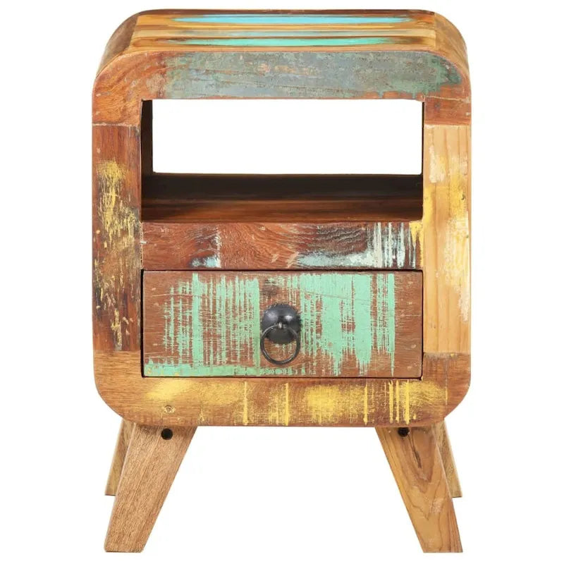 Industrial Solid Wood Legs Nightstand Side End Table for Bedroom, 11.8" x 11.8" x 16.1"