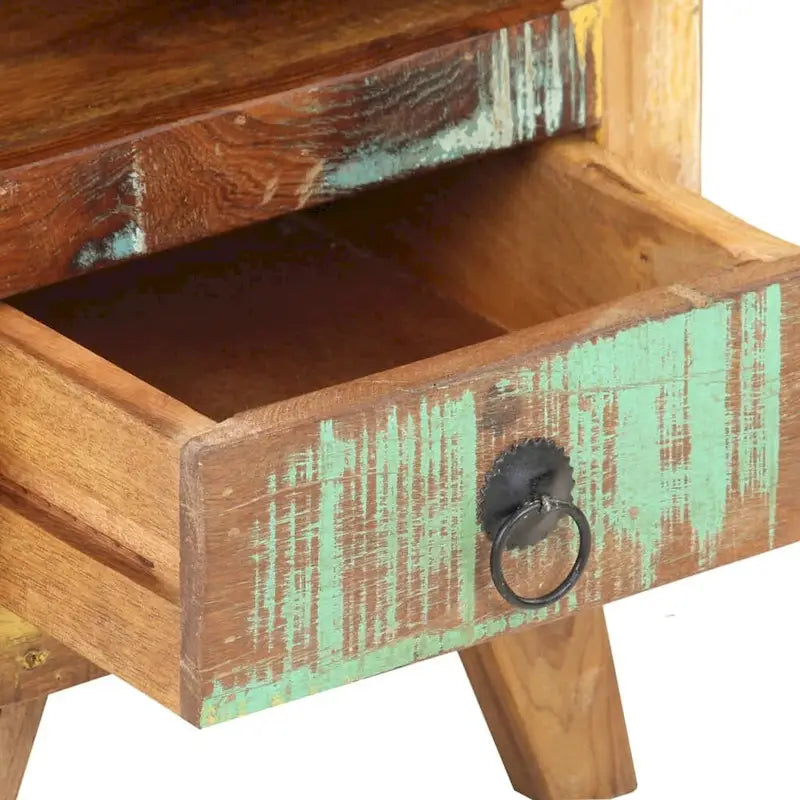 Industrial Solid Wood Legs Nightstand Side End Table for Bedroom, 11.8" x 11.8" x 16.1"