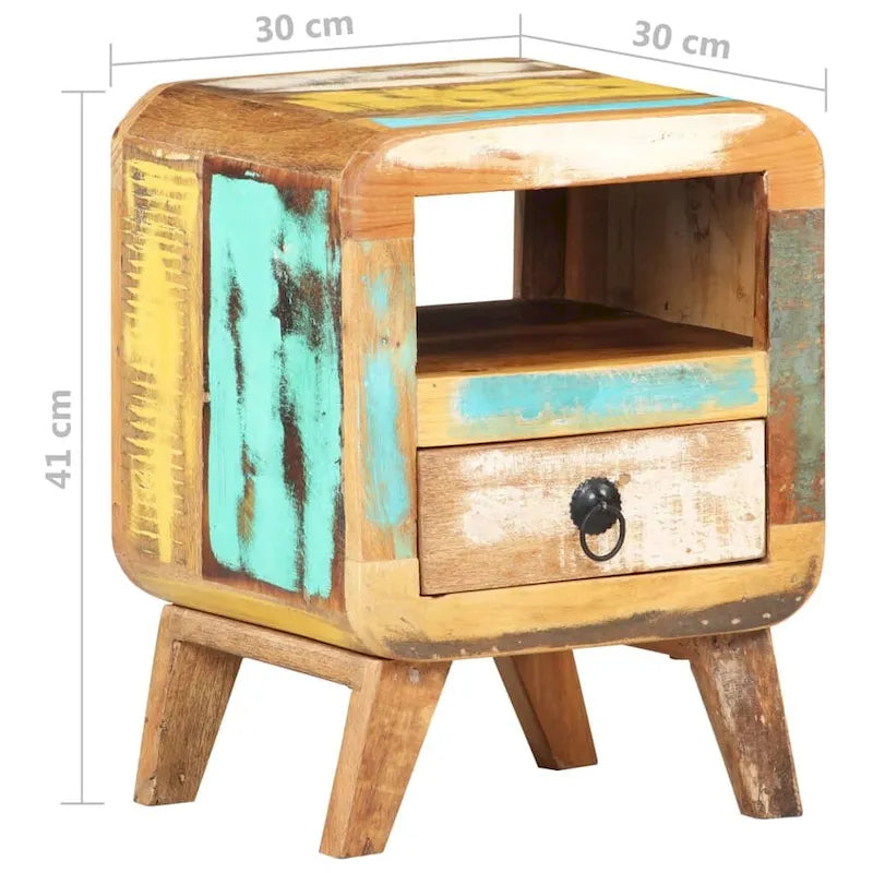 Industrial Solid Wood Legs Nightstand Side End Table for Bedroom, 11.8" x 11.8" x 16.1"