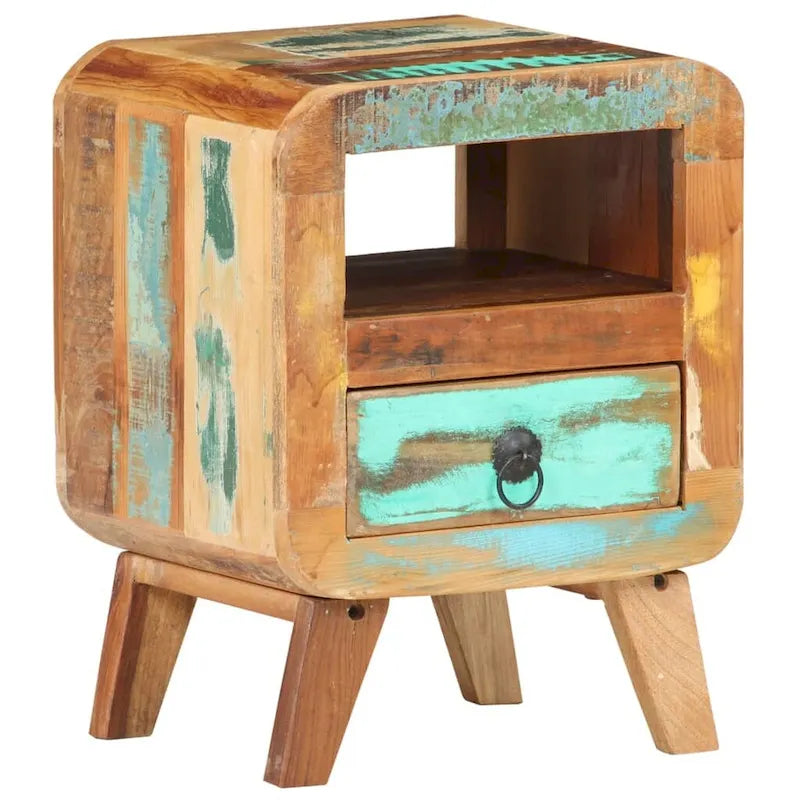 Industrial Solid Wood Legs Nightstand Side End Table for Bedroom, 11.8" x 11.8" x 16.1"
