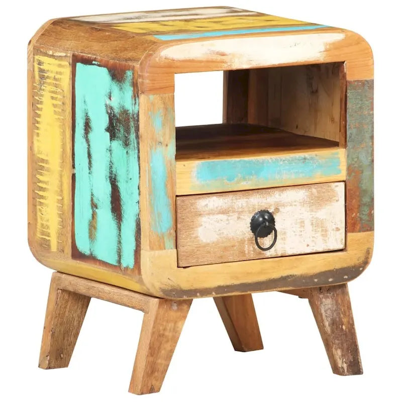 Industrial Solid Wood Legs Nightstand Side End Table for Bedroom, 11.8" x 11.8" x 16.1"