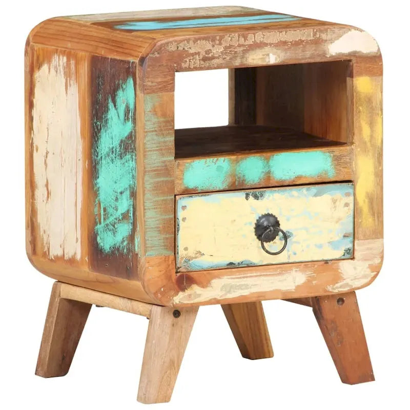 Industrial Solid Wood Legs Nightstand Side End Table for Bedroom, 11.8" x 11.8" x 16.1"