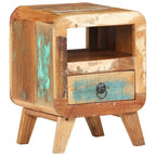 Industrial Solid Wood Legs Nightstand Side End Table for Bedroom, 11.8" x 11.8" x 16.1"