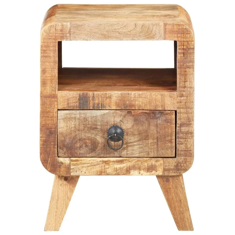Industrial Solid Wood Legs Nightstand Side End Table for Bedroom, 11.8" x 11.8" x 16.1"
