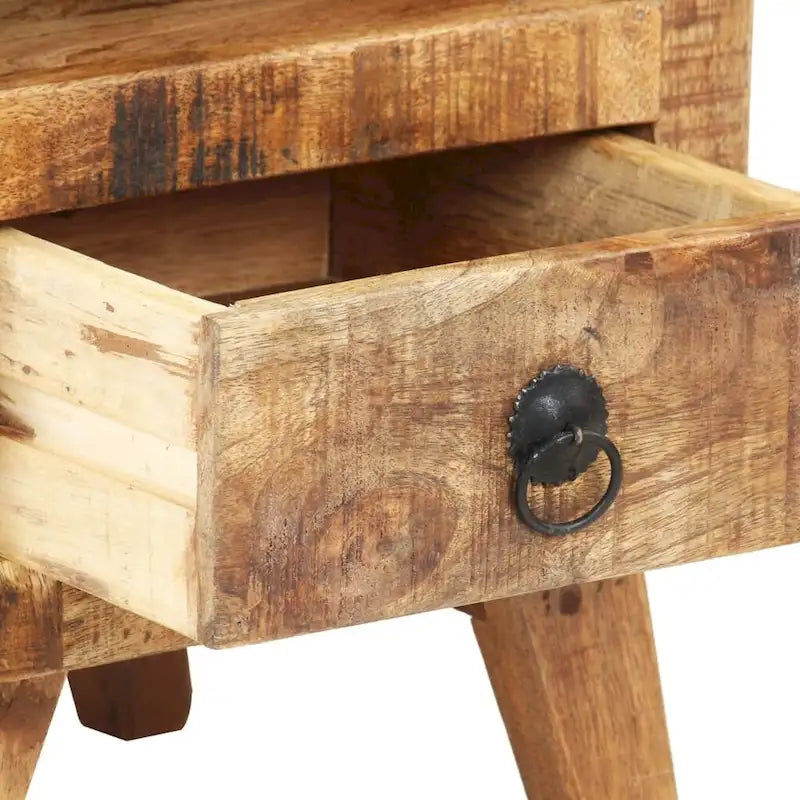 Industrial Solid Wood Legs Nightstand Side End Table for Bedroom, 11.8" x 11.8" x 16.1"