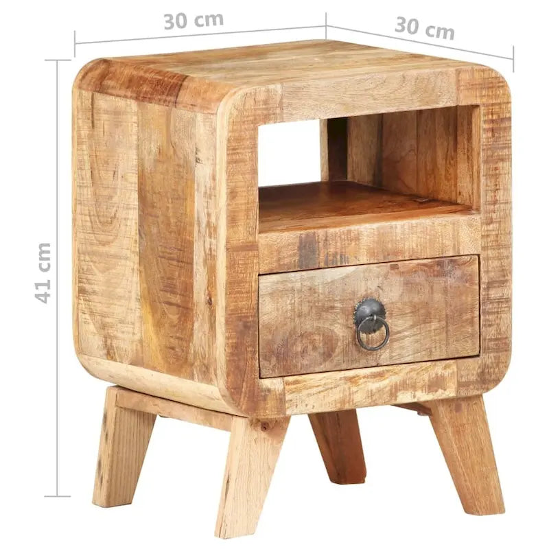Industrial Solid Wood Legs Nightstand Side End Table for Bedroom, 11.8" x 11.8" x 16.1"