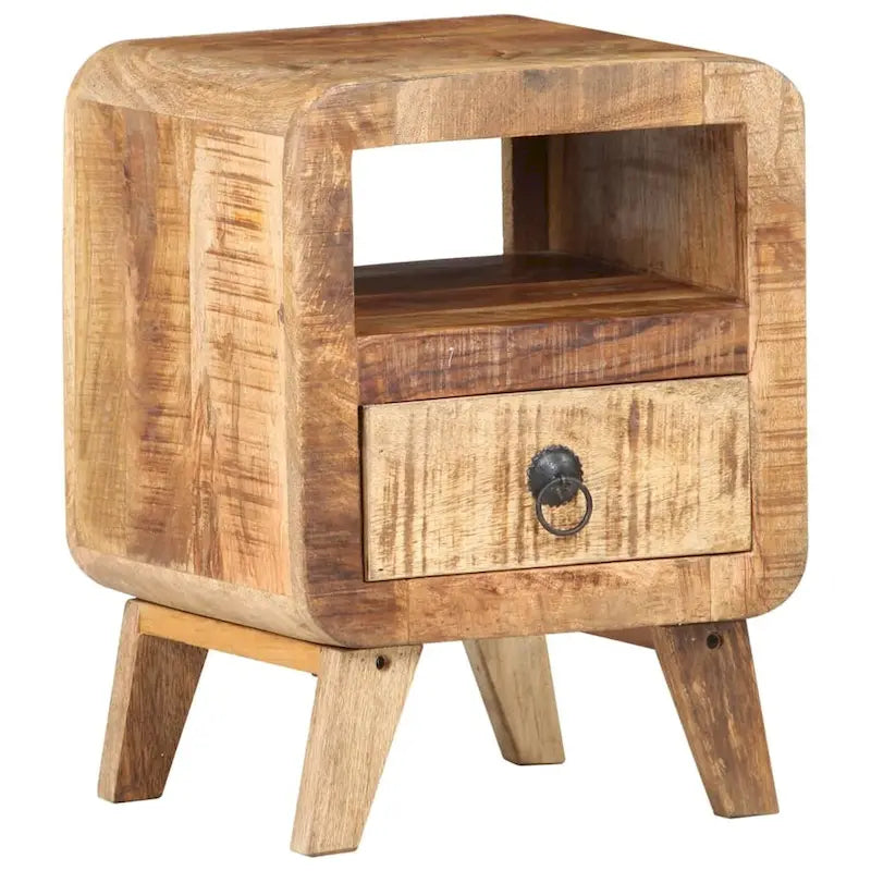 Industrial Solid Wood Legs Nightstand Side End Table for Bedroom, 11.8" x 11.8" x 16.1"