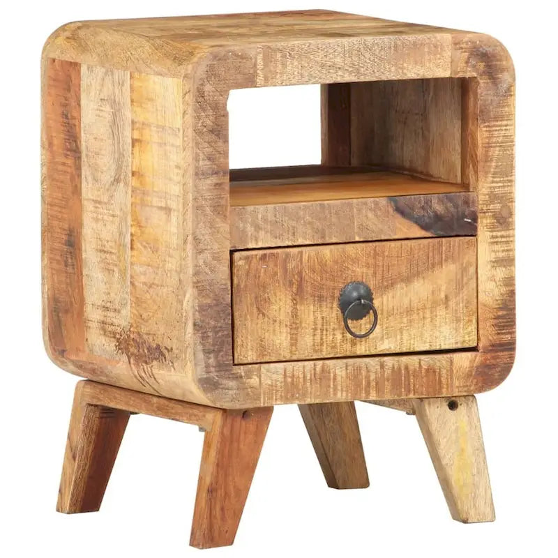 Industrial Solid Wood Legs Nightstand Side End Table for Bedroom, 11.8" x 11.8" x 16.1"