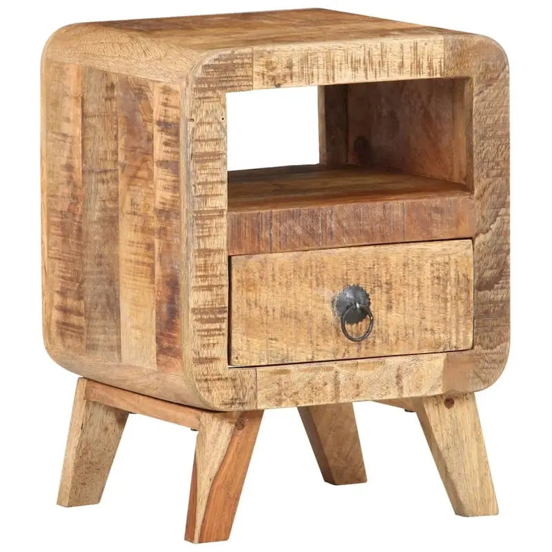 Industrial Solid Wood Legs Nightstand Side End Table for Bedroom, 11.8" x 11.8" x 16.1"