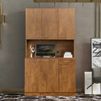 Rustic Farmhouse Tall Wardrobe, Armoire with Shelves, Open Compartment and Drawer, Freestanding Storage Closet Wardrobe Cabinet