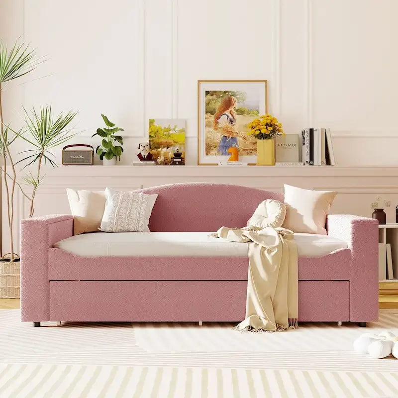 Twin Size UTeddy Fleece Daybed with Storage Armrests andTrundle