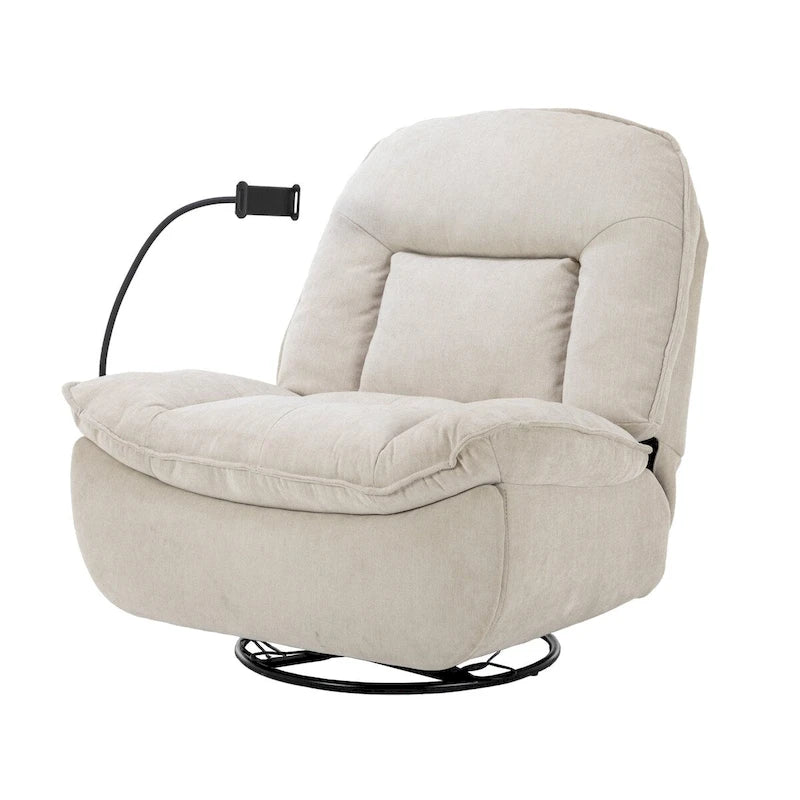 360° Swivel Recliner Chair with Phone Bracket – Bronzing Fabric, Rotating Base