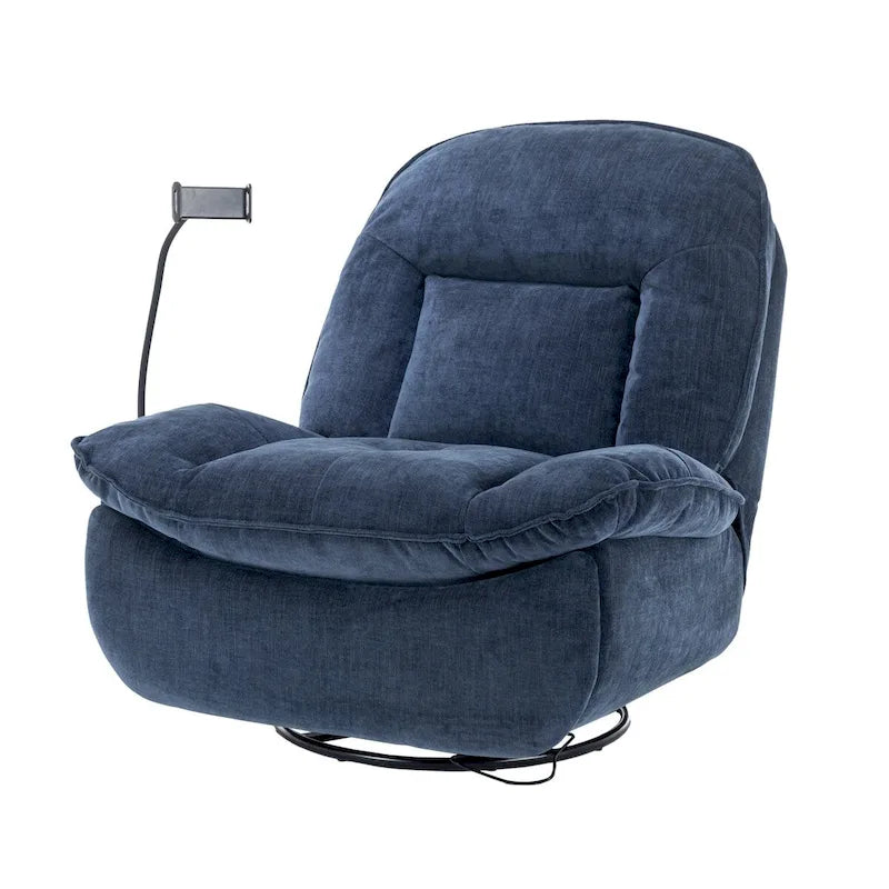 360° Swivel Recliner Chair with Phone Bracket – Bronzing Fabric, Rotating Base