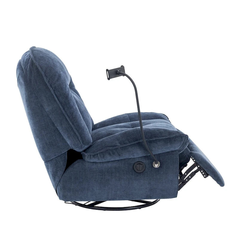 360° Swivel Recliner Chair with Phone Bracket – Bronzing Fabric, Rotating Base