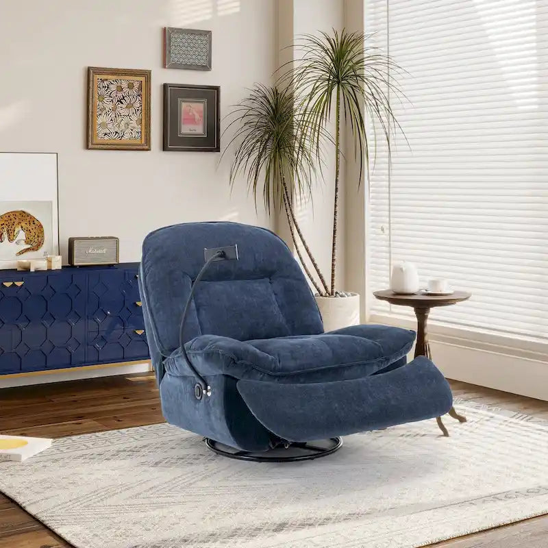 360° Swivel Recliner Chair with Phone Bracket – Bronzing Fabric, Rotating Base