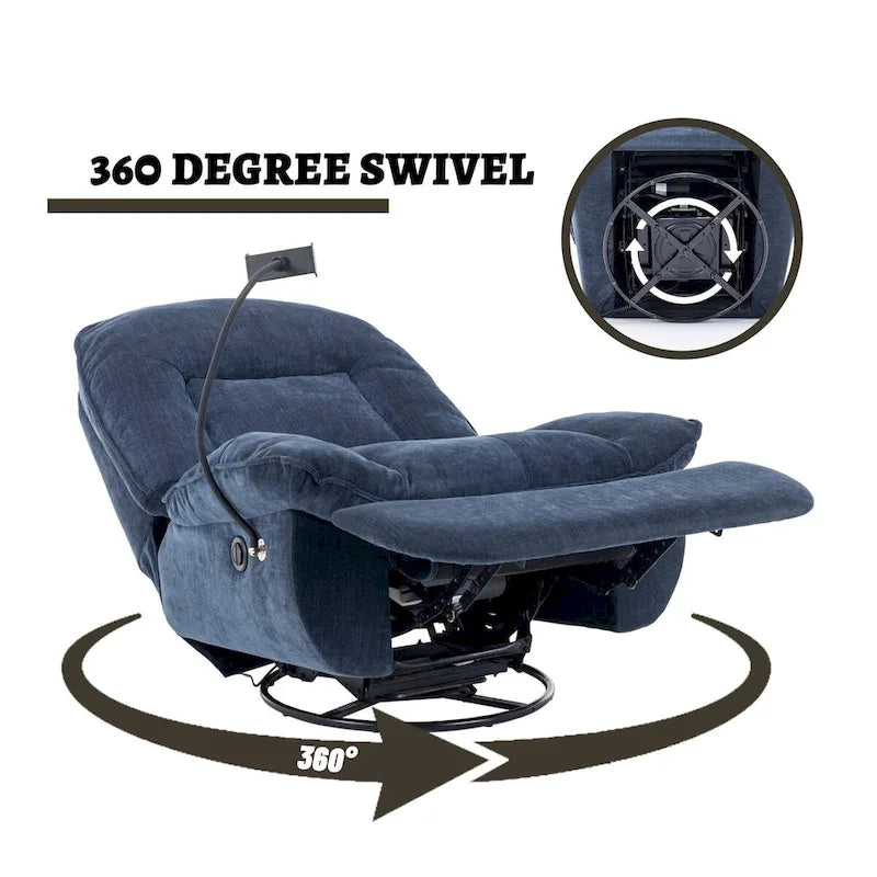 360° Swivel Recliner Chair with Phone Bracket – Bronzing Fabric, Rotating Base