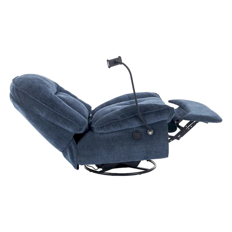 360° Swivel Recliner Chair with Phone Bracket – Bronzing Fabric, Rotating Base