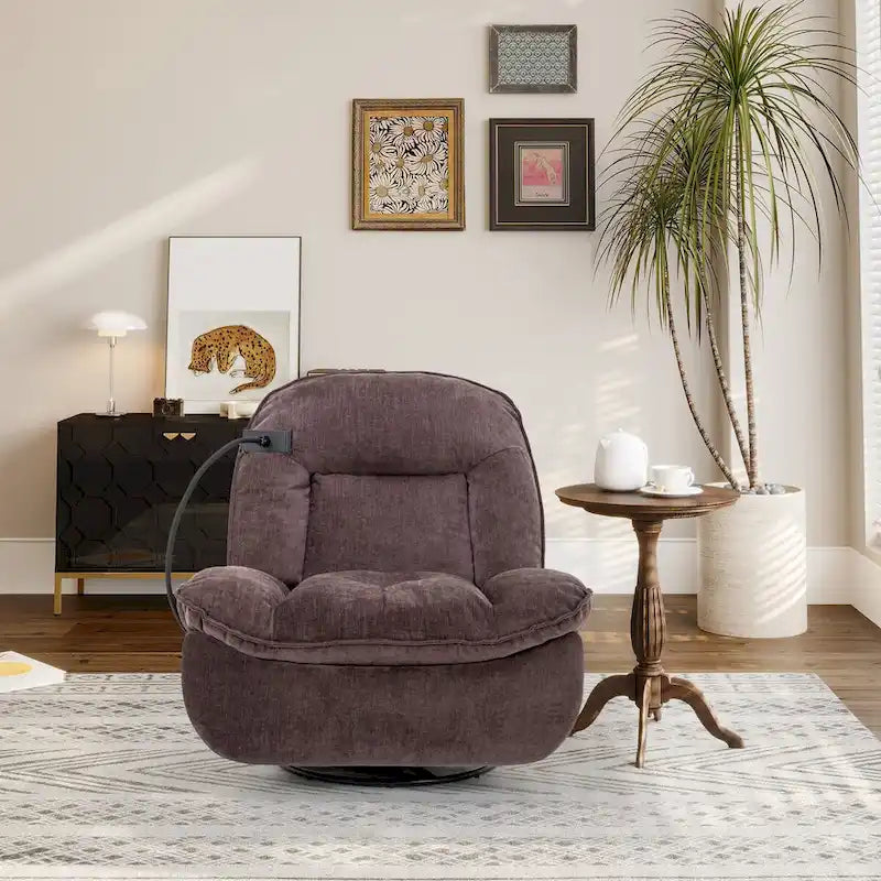 360° Swivel Recliner Chair with Phone Bracket – Bronzing Fabric, Rotating Base