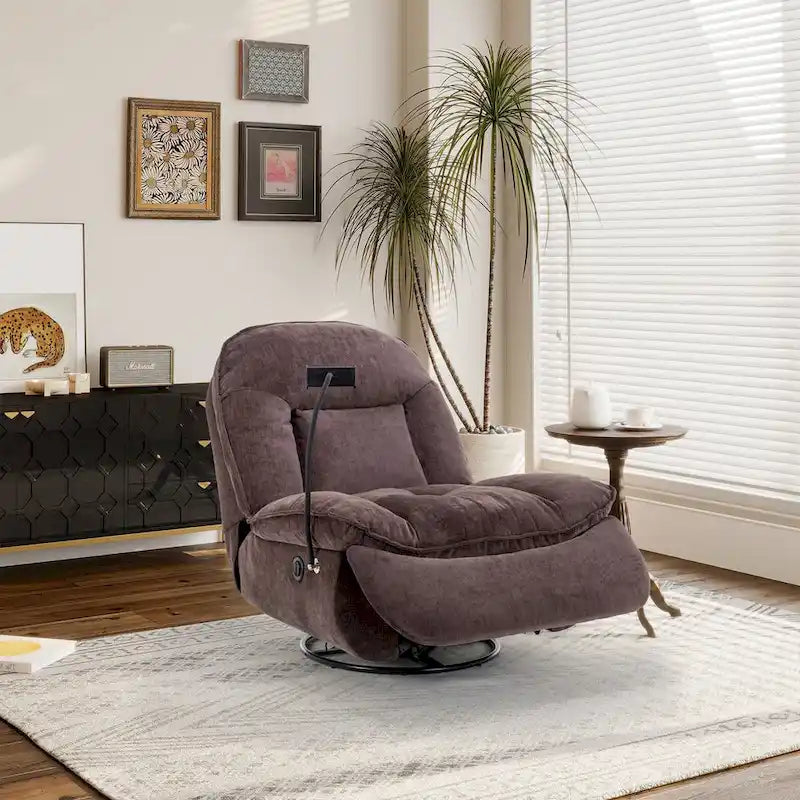 360° Swivel Recliner Chair with Phone Bracket – Bronzing Fabric, Rotating Base