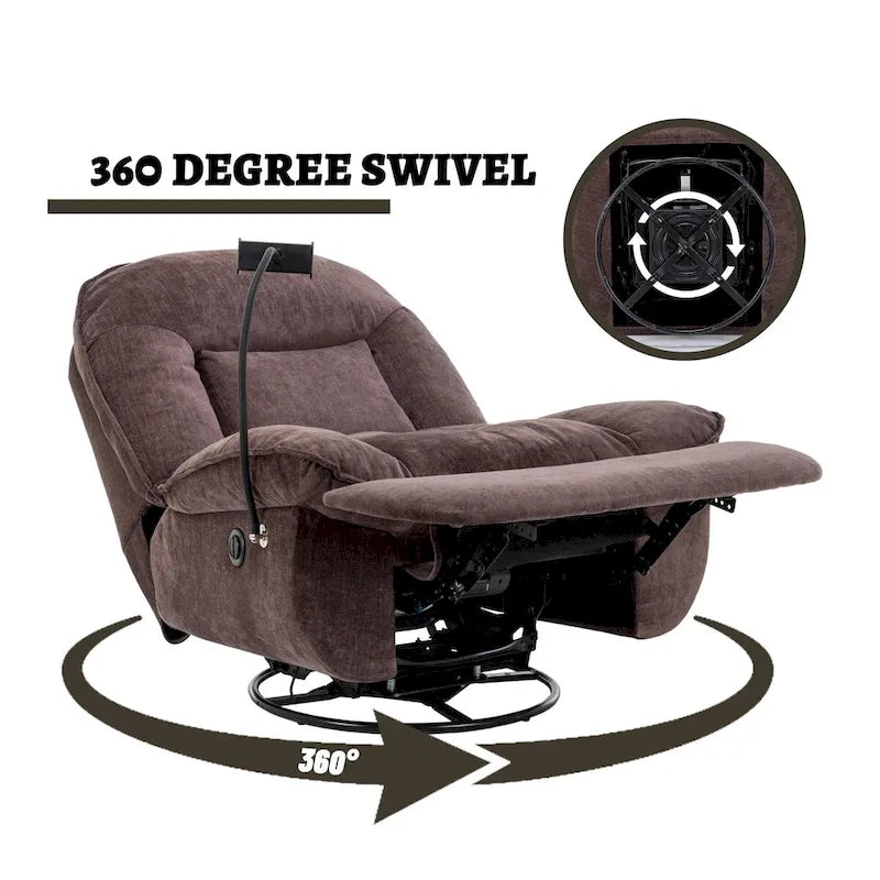 360° Swivel Recliner Chair with Phone Bracket – Bronzing Fabric, Rotating Base