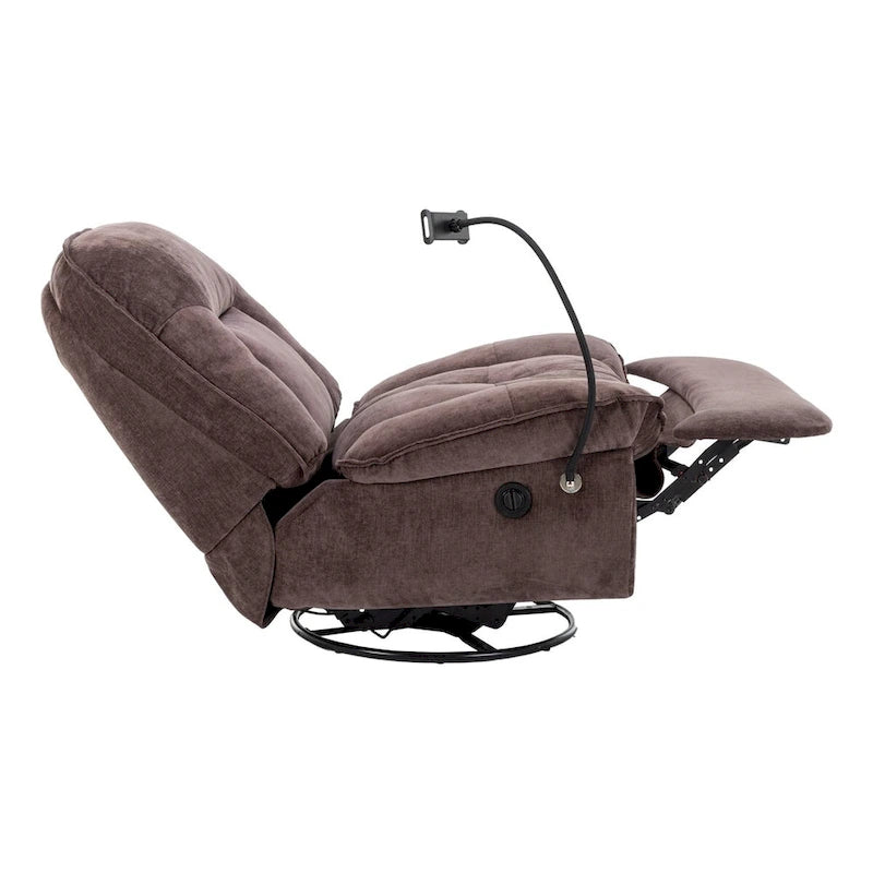 360° Swivel Recliner Chair with Phone Bracket – Bronzing Fabric, Rotating Base