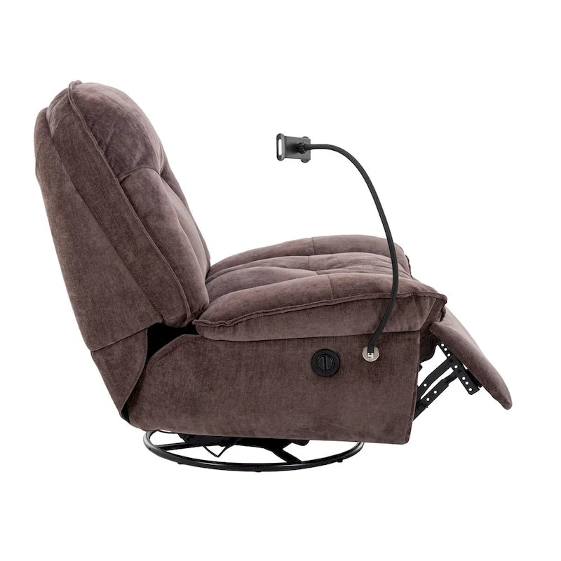 360° Swivel Recliner Chair with Phone Bracket – Bronzing Fabric, Rotating Base