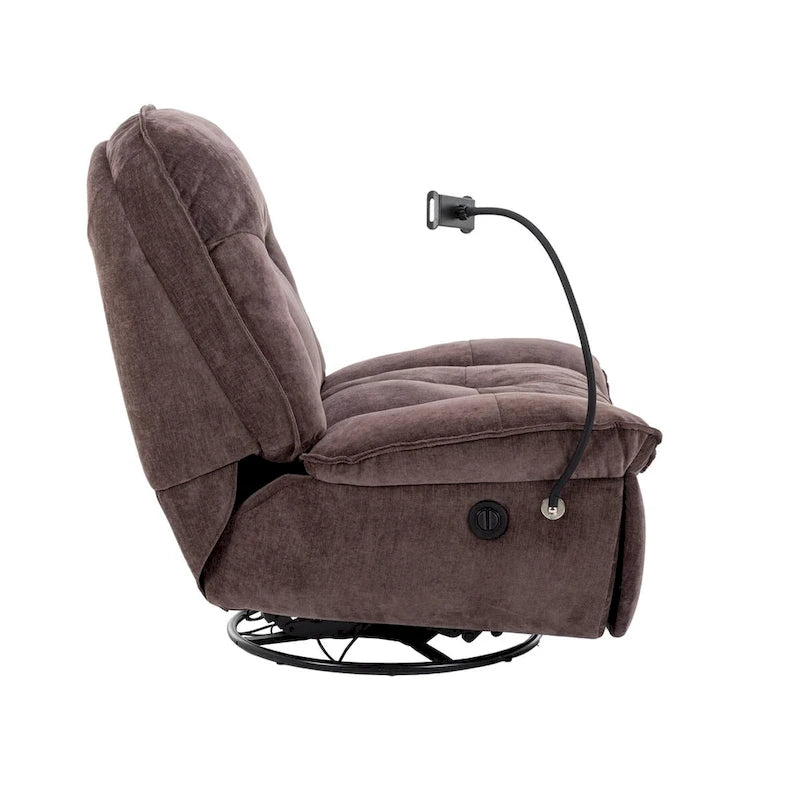 360° Swivel Recliner Chair with Phone Bracket – Bronzing Fabric, Rotating Base