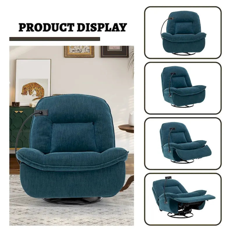 360° Swivel Recliner Chair with Phone Bracket – Bronzing Fabric, Rotating Base