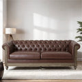 Retro 3-Seat PU Leather Sofa with Wooden Frame & Rivet Detailing