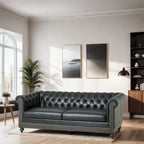Retro 3-Seat PU Leather Sofa with Wooden Frame & Rivet Detailing
