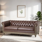 Retro 3-Seat PU Leather Sofa with Wooden Frame & Rivet Detailing