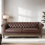Retro 3-Seat PU Leather Sofa with Wooden Frame & Rivet Detailing
