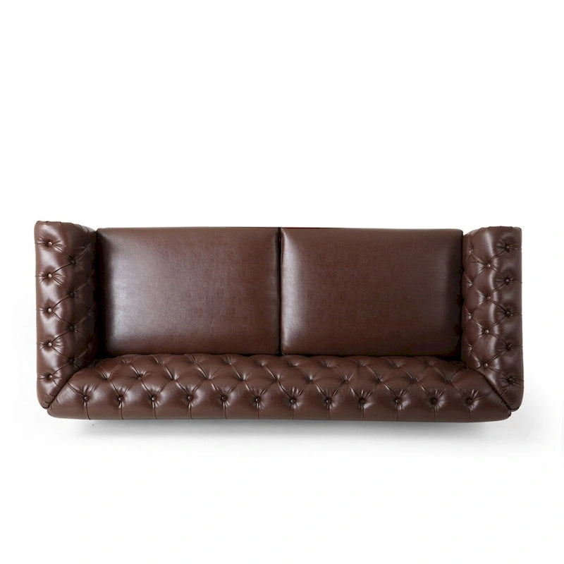 Retro 3-Seat PU Leather Sofa with Wooden Frame & Rivet Detailing