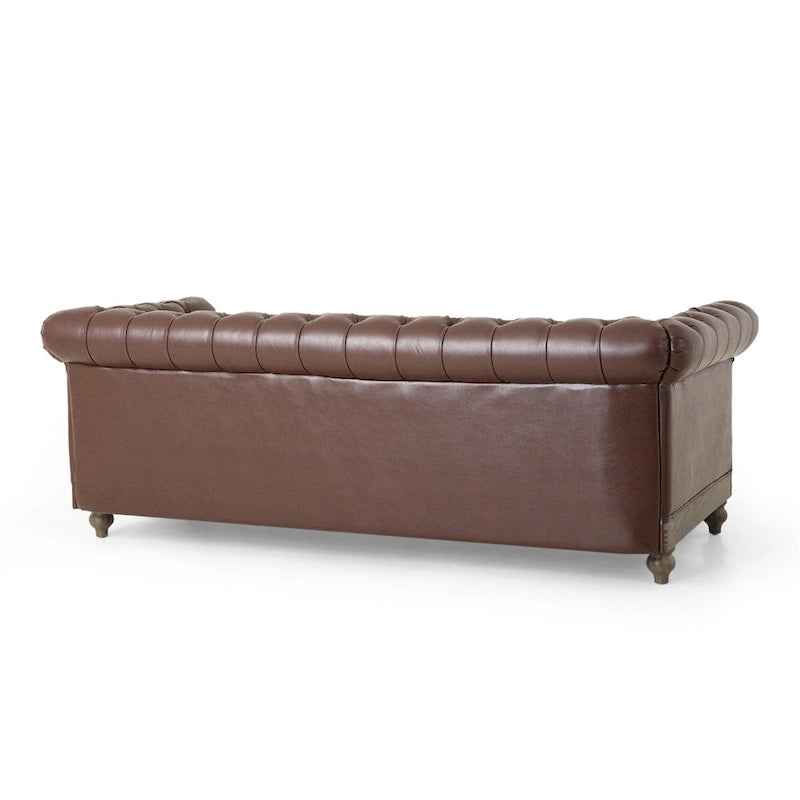 Retro 3-Seat PU Leather Sofa with Wooden Frame & Rivet Detailing