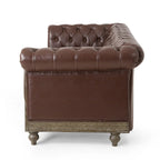 Retro 3-Seat PU Leather Sofa with Wooden Frame & Rivet Detailing