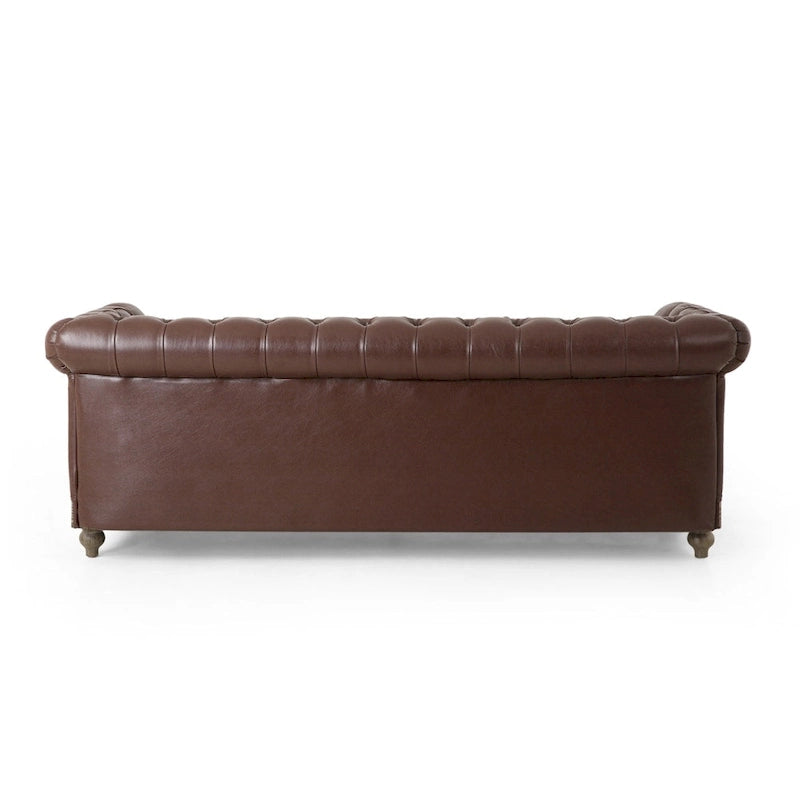 Retro 3-Seat PU Leather Sofa with Wooden Frame & Rivet Detailing