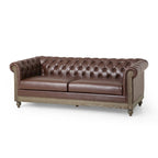 Retro 3-Seat PU Leather Sofa with Wooden Frame & Rivet Detailing