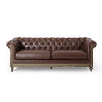 Retro 3-Seat PU Leather Sofa with Wooden Frame & Rivet Detailing