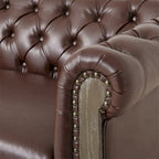 Retro 3-Seat PU Leather Sofa with Wooden Frame & Rivet Detailing
