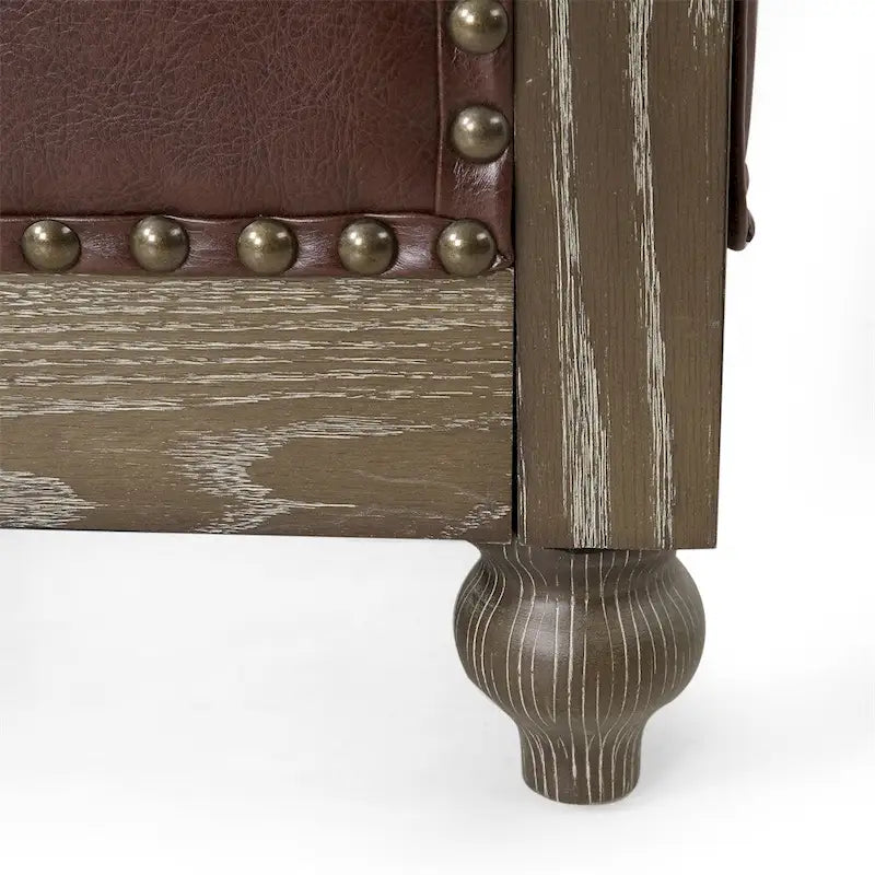 Retro 3-Seat PU Leather Sofa with Wooden Frame & Rivet Detailing