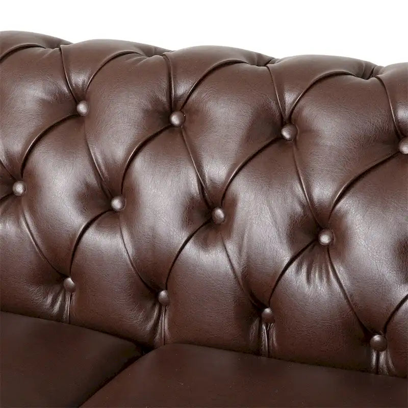 Retro 3-Seat PU Leather Sofa with Wooden Frame & Rivet Detailing