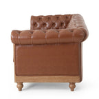 Retro 3-Seat PU Leather Sofa with Wooden Frame & Rivet Detailing