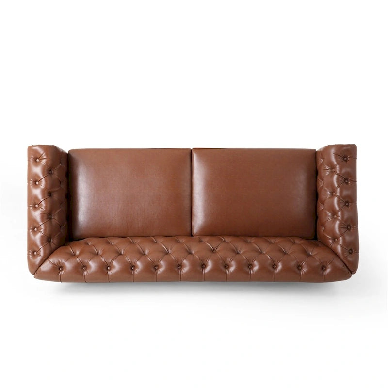 Retro 3-Seat PU Leather Sofa with Wooden Frame & Rivet Detailing