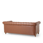 Retro 3-Seat PU Leather Sofa with Wooden Frame & Rivet Detailing