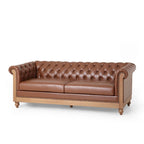 Retro 3-Seat PU Leather Sofa with Wooden Frame & Rivet Detailing