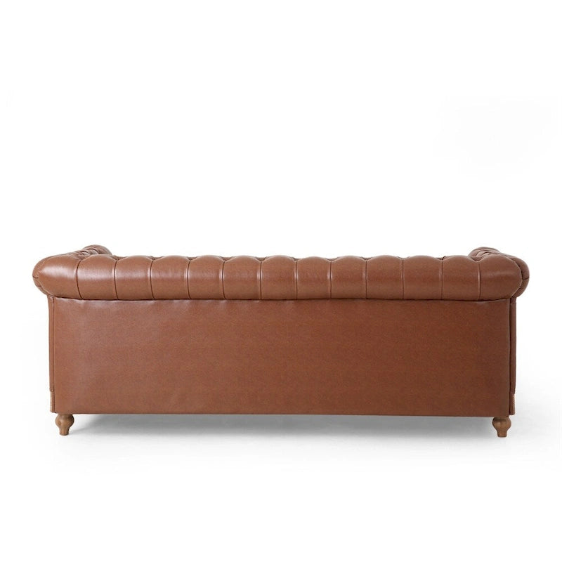 Retro 3-Seat PU Leather Sofa with Wooden Frame & Rivet Detailing