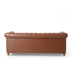 Retro 3-Seat PU Leather Sofa with Wooden Frame & Rivet Detailing